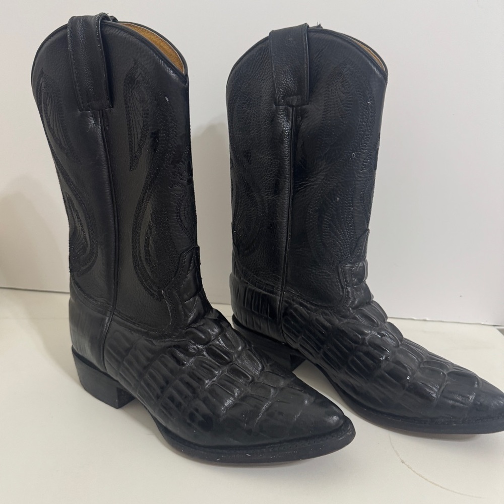 Black Crocodile Embossed Cowboy Boots | Vintage Western Leather Boots